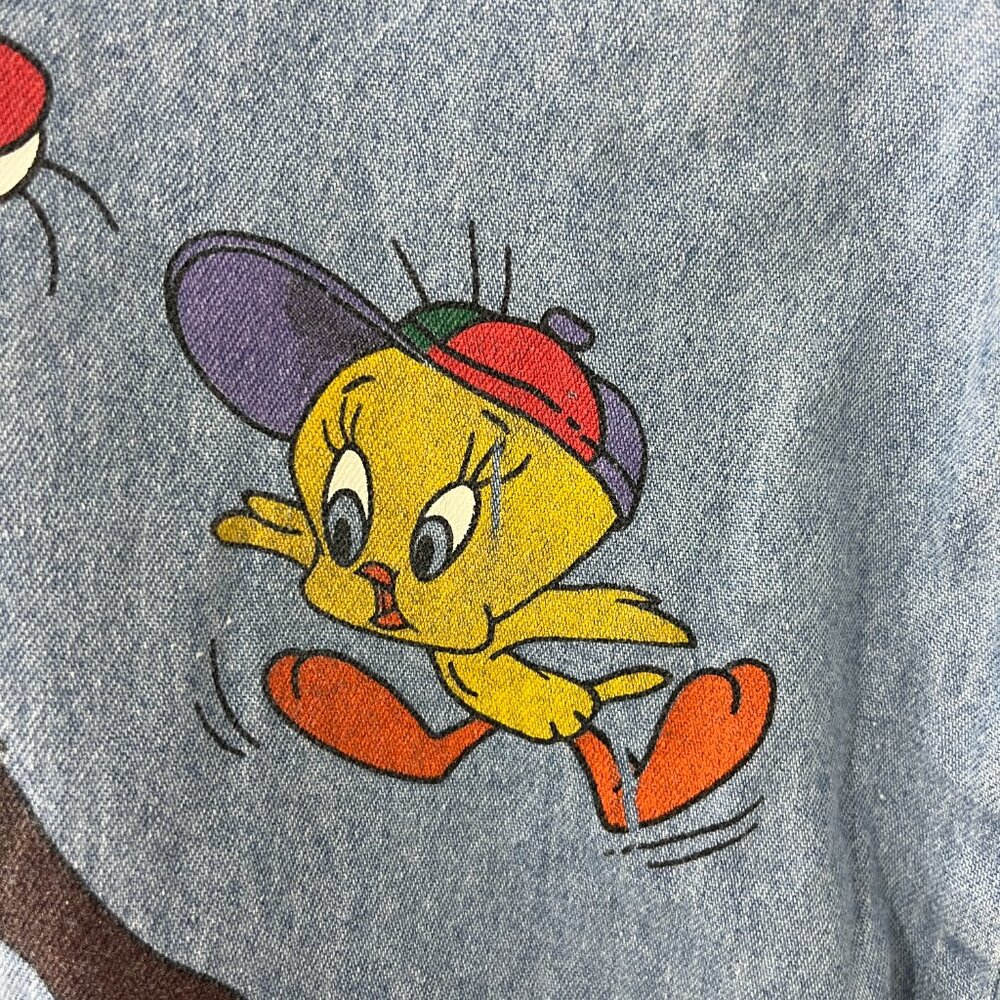 Vintage 90s Large Blue Looney Tunes Button Down Sleeveless Collared Vest - Picture 9 of 12